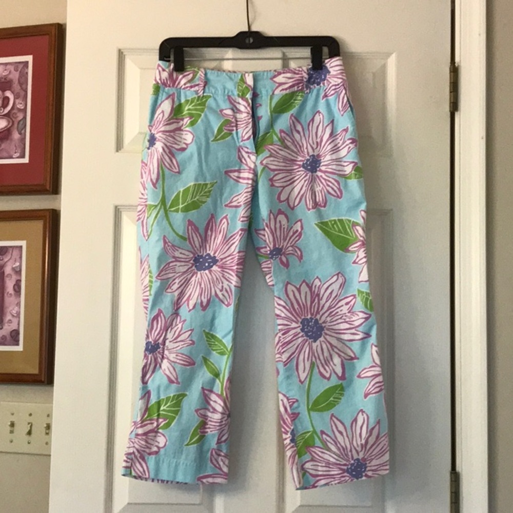 Lilly Pulitzer Casual Pants- Lilac Flowers and Green Leaves